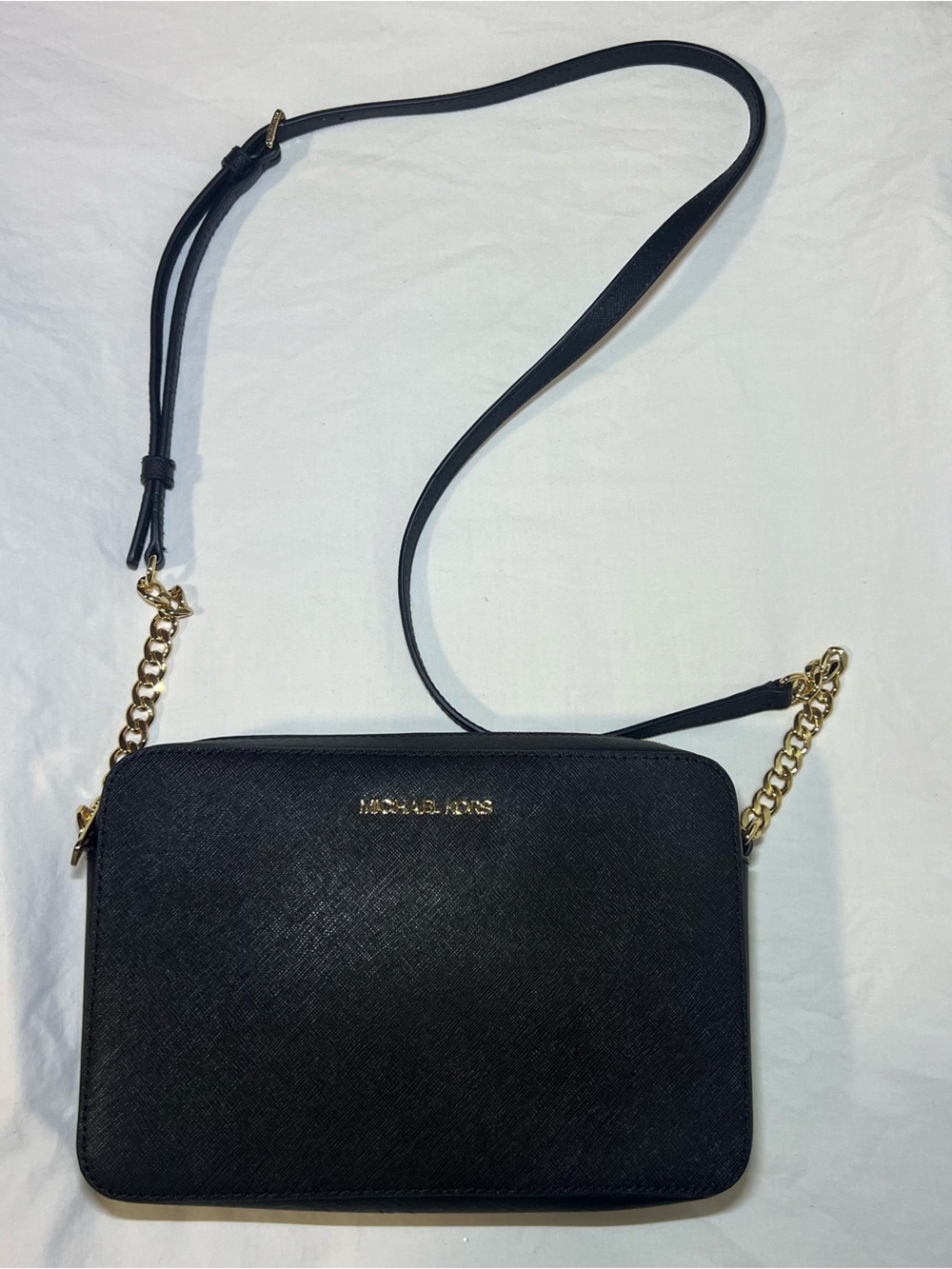 Michael Kors Black Crossbody with Gold Chain Accent